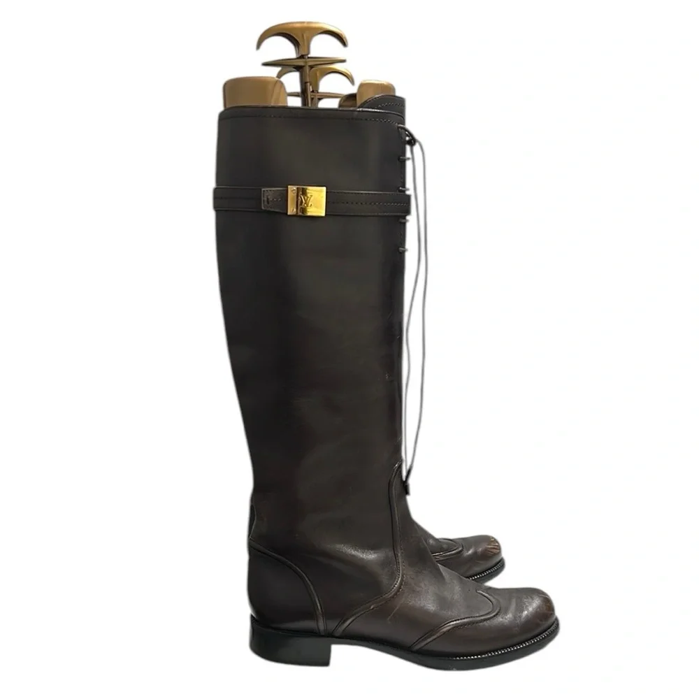 Louis Vuitton Brown Leather Knee Length Boots Size 37.5